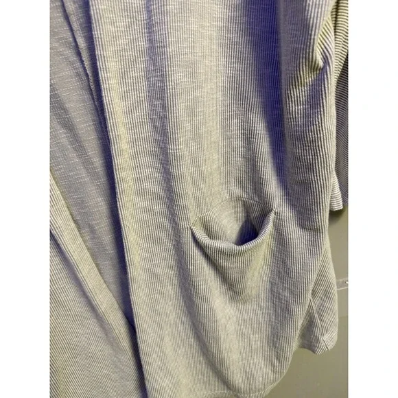 Donni Anthropologie Ribbed Open Front Cardigan Heather Gray Striped Pockets OSFA - Picture 2 of 8
